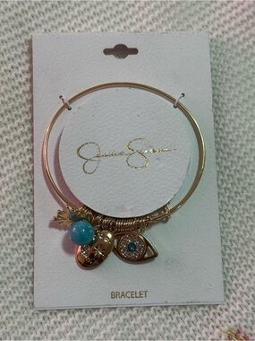 Jessica Simpson Gold-Tone Charm Bangle with Turquoise Bead